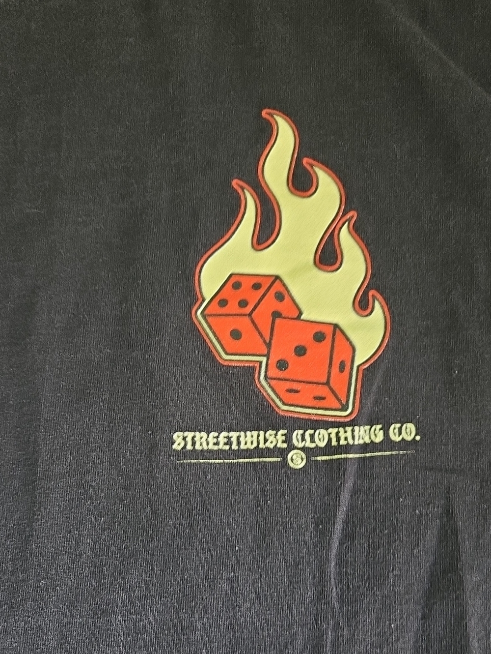 Black Tee with Red Dice & Yellow Flame Graphic
